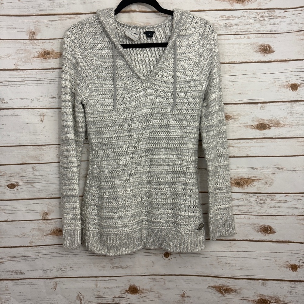 Harley Davidson Heavy Open Knit Hooded Pullover Sweater